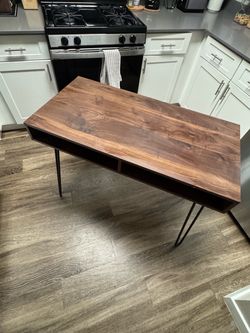 Mid-Century Wood Desk with Hairpin Legs