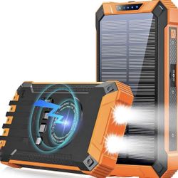 New Solar Power Bank Wireless Charger 36000mAh Built in 4 Cables Six Outputs 15W Fast Charging