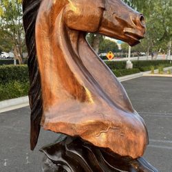 Hand Carved Wooden Horse Head Sculpture 