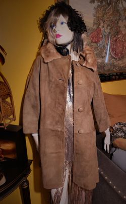 Retro Genuine Leather/ Suede Coat with mink collar