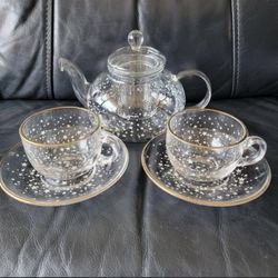 100% New Agnes b starry sky Clear Glass Tea Set with Cups and Saucers