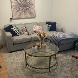 Grey L-Sectional Couch with Pillows 