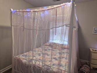 Full Size White Metal Princess Carriage Bed