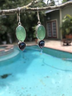 Amethyst and aventurine sterling silver earrings