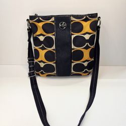 Coach Signature Linear Monogram Yellow Navy Handbag E1320 -F23920
