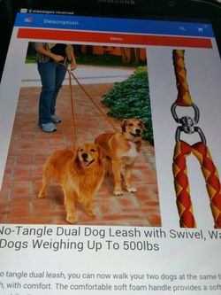 52'' No-Tangle Dual Dog Leash with Swivel, Walks Two Dogs Weighing Up To 500lbs