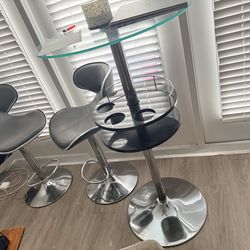 Glass Bar Table w/ Two Grey Swivel Bar Stools - $125 for set OBO