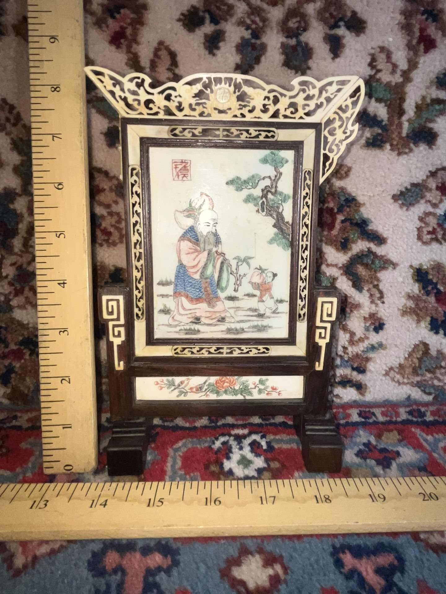 Small Chinese Vintage Bone Carved Porcelain Plaque 