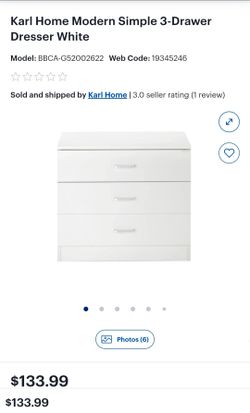 Karl Home Modern Simple 3-Drawer Dresser White