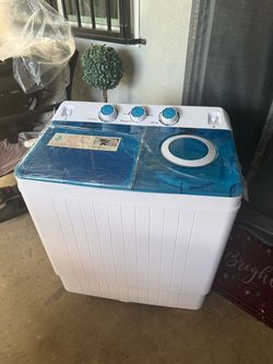 Twin Tub Portable Mini Washing Machine 26lbs Capacity, Washer(18lbs)&Spiner(8lbs)/Built-in Drain Pump/Semi-Automatic (White&Blue)