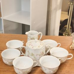 Tea Set 8 Piece Plus Top L.H.S. Hutschenreuther porcelain creamer, likely featuring the HUT23 floral pattern