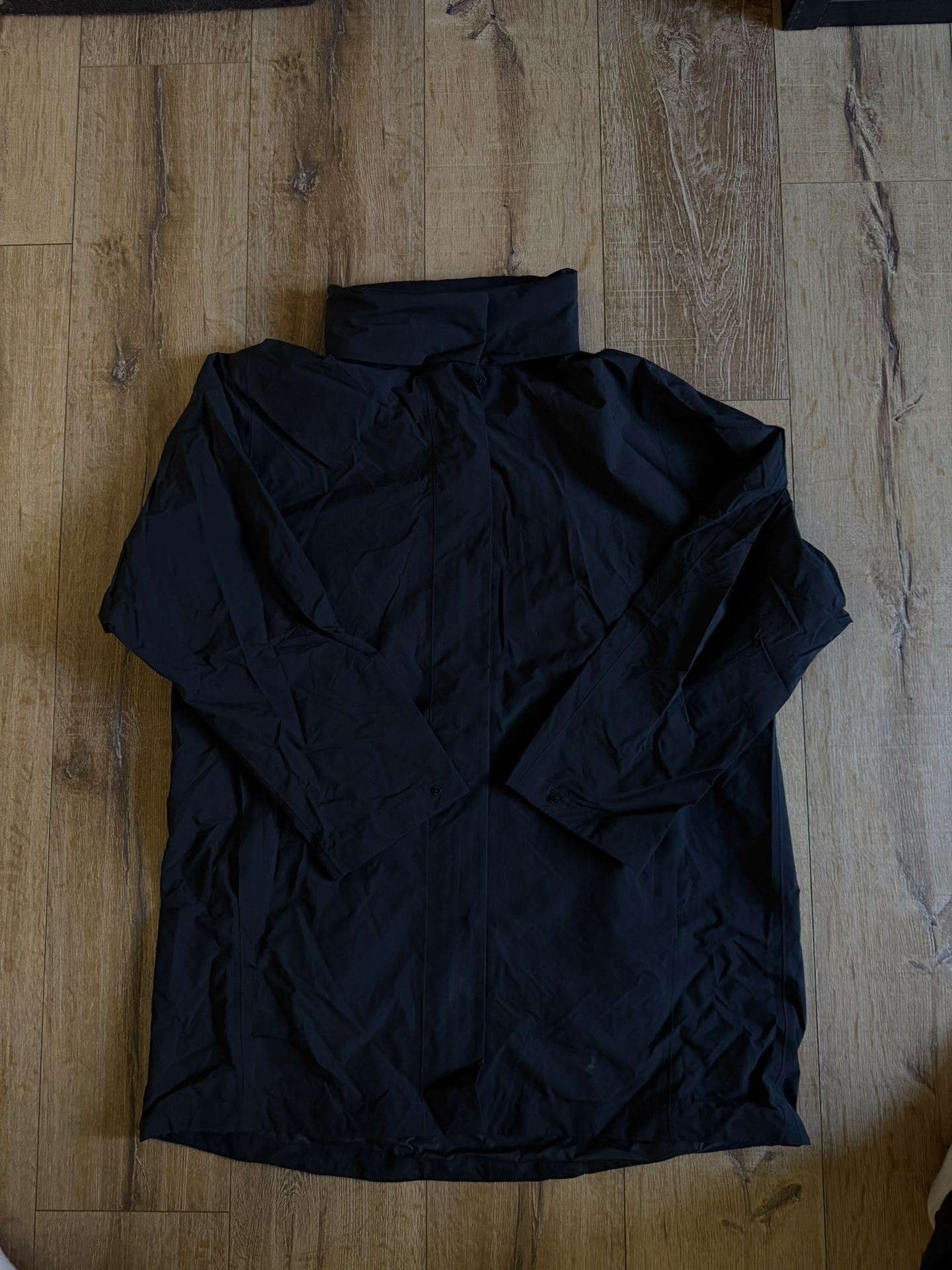 Minimal Black Technical Hooded Coat / Parka