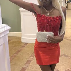 Fitted Off-the-Shoulder Flower Homecoming Dress with Bead Sheer Corset  