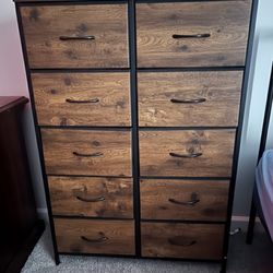Modern Farmhouse 10-Drawer Dresser / Storage Tower - Wood Look & Metal Frame