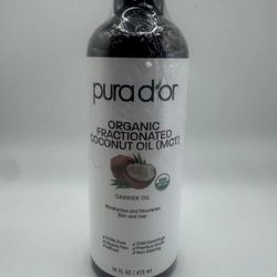 PURA D'OR Dor Fractionated Coconut Oil 100% Organic 16oz for Face, Skin & Hair