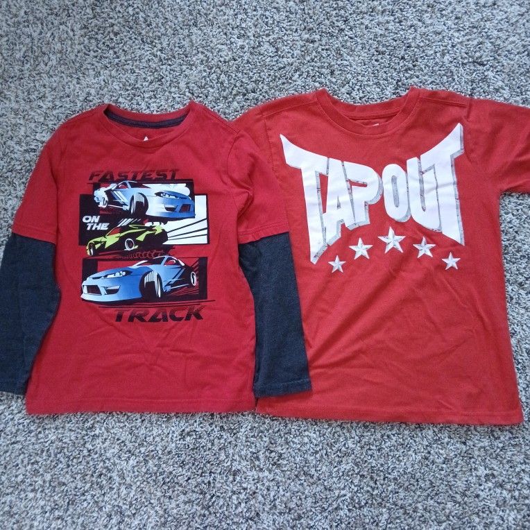 Boys red t shirt size 8 bundle - short sleeve Tapout, Garanimals car long sleeve