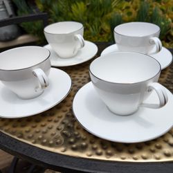 Vintage Royal Worcester Flat Demitasse Cup & Saucer Set Fine Bone China Coffee Collection Platinum Trim England