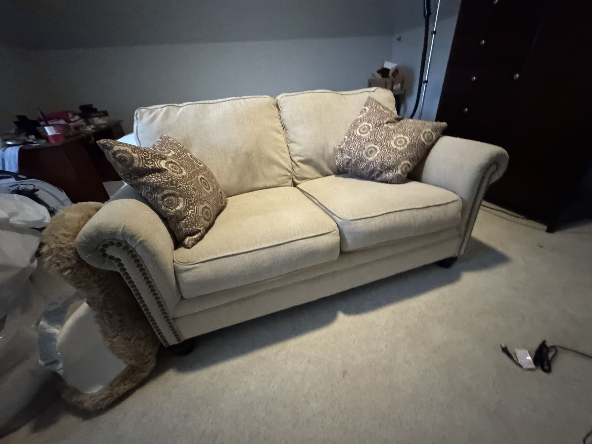 2 Piece Beige Sofa Set With Pillows