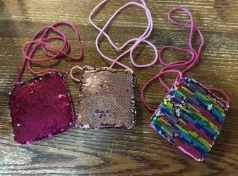 Girls Sequin Mini Bags Set of 3 Pink Gold Multicolor Small Fabric