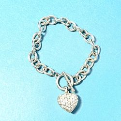 Crystal Heart Toggle Charm Bracelet