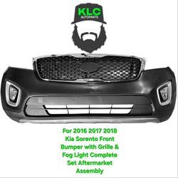 For 2016 2017 2018 Kia Sorento Front Bumper with Grille & Fog Light Complete Set Aftermarket Assembly