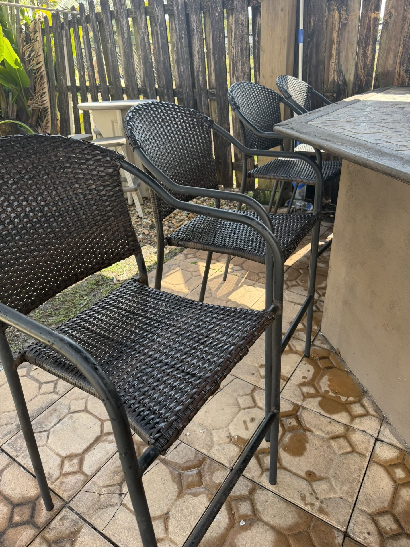Set (4) Outdoor Resin Raton Wicker Barstools