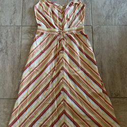 Ann Taylor Loft Summer  Orange/Yellow/White Dress 100% Cotton Size 0 