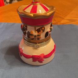 Mr. Christmas Hinged Porcelain Music Box Carousel Ornament - Plays Deck The Halls