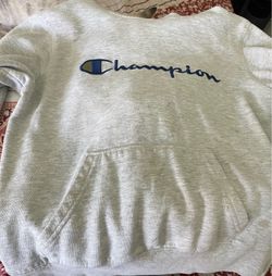 Champion Kids Large (14/16) Gray Embroidered Script Hoodie Pullover Sweatshirt