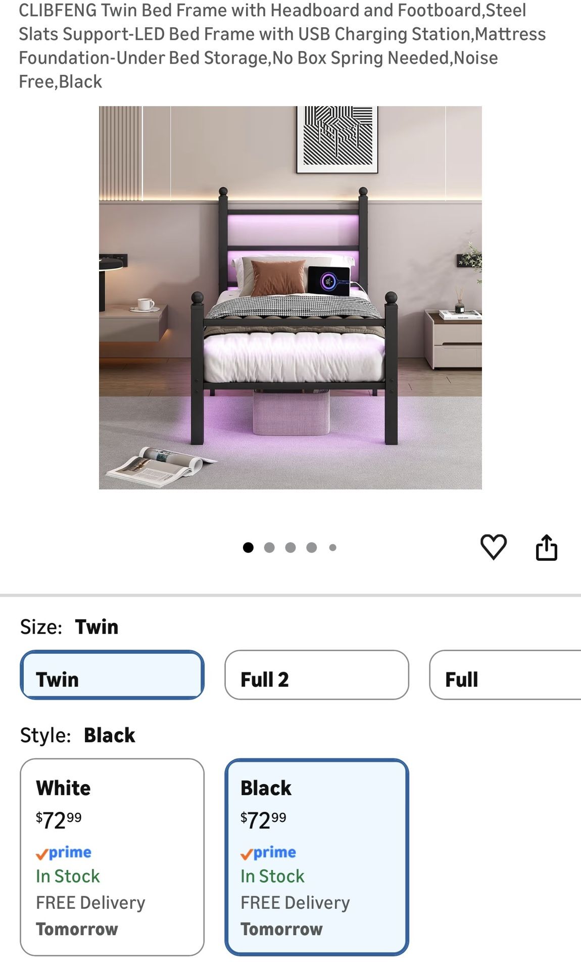 LED Bed Frame (Twin) with Charging Station - ONLY $25!
