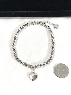 Brand new made in Italy 7-1/2” bead strand .925 silver bracelet with silver heart pendant