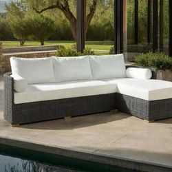 MSRP $1,800  New Maddie Outdoor Wicker Sectional Chaise – Deep Seat