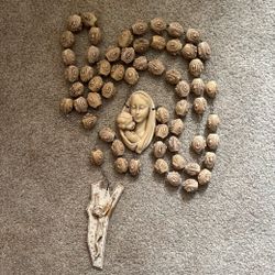 Vintage Italian Rosary Mother Mary Oval Jesus Cross Beads LARGE 63”+ Heavy Religious