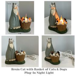 Resin Cat with Basket of Cats & Dogs Plug-In Night Light