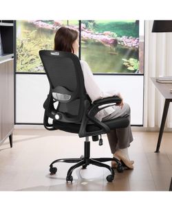 Ergonomic Office Chair,Mesh Office Chair with Lumbar Support,Mid Back Desk Chair with Flip-up Arms,400 lbs Comfy Computer Chair for Home Office