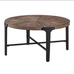 Chevron 36 in. Round Wood Top Brown and Black Cocktail/Coffee Table