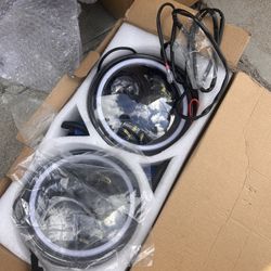7 Inch LED Halo Headlights with Turn Signal Amber White DRL Compatible with 2007-2017 Jeep Wrangler JK JKU- Black