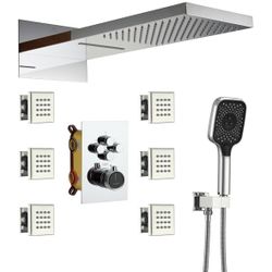 Brand New In The Box - CASAINC 22-Inch Thermostatic Shower System Wall Mounted 4 Function Luxury Rainfall & Waterfall Shower Head with Handheld Spray 