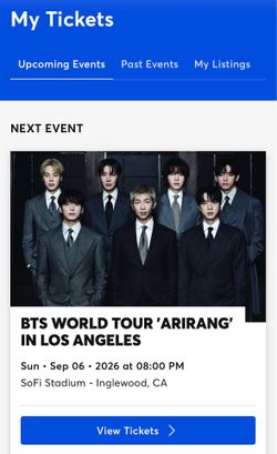 Selling my BTS ticket for Sunday 09/06 @ SoFi