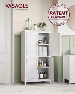 Floor Storage Cabinet, Freestanding Unit, 4 Doors Adjustable Shelves, 11.8 x 23.6 x 43.3 Inches, for Entryway, Bathroom, White, UBBC552P31