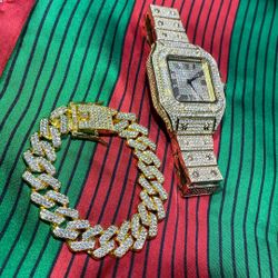 Yellow two-piece pack lab stones watch bracelet combo