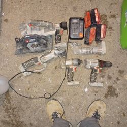 Porter Cable Tools  (6 tools, 4 batteries and a charger 