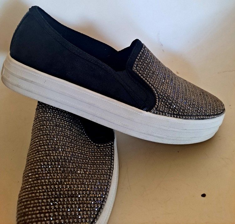 Skechers Women's Double Up Shiny Dancer Slip On Shoes, Color Black