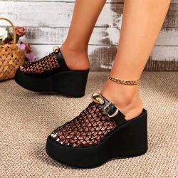 Women’s Platform Wedge Mesh Mules – Fashion Slip-On Sandals