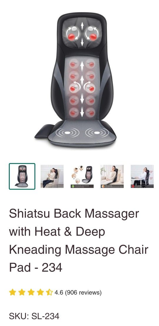 SNAILAX Shiatsu Back Massager with Heat and Deep Kneading Massage Chair Pad  - 234