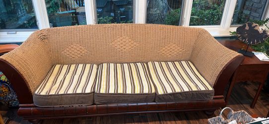 Wicker Set- Wood Finish Sofa Set and Side tables