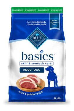 Blue Buffalo Basics Skin & Stomach Care - Duck & Potato Recipe - Dry Adult Dog Food - 22lbs