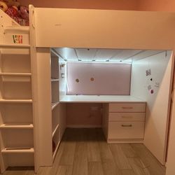 IKEA Loft Bed with Desk, Shelves & Mattress Included