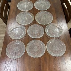 Vintage Glass Plate Cabbage Leaf Print Set Of 10