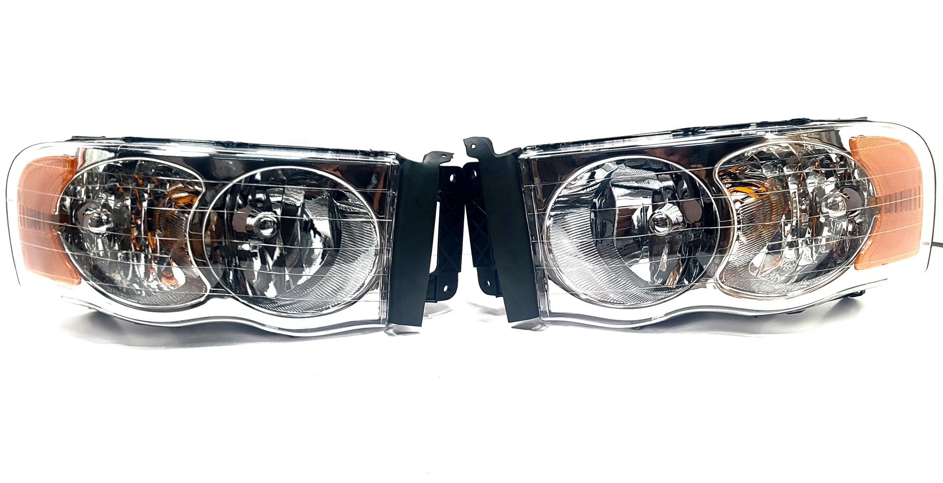 FOR DODGE RAM 2002-2005 1500/2500 CHROME HOUSING AMBER EURO CRYSTAL HEADLIGHTS